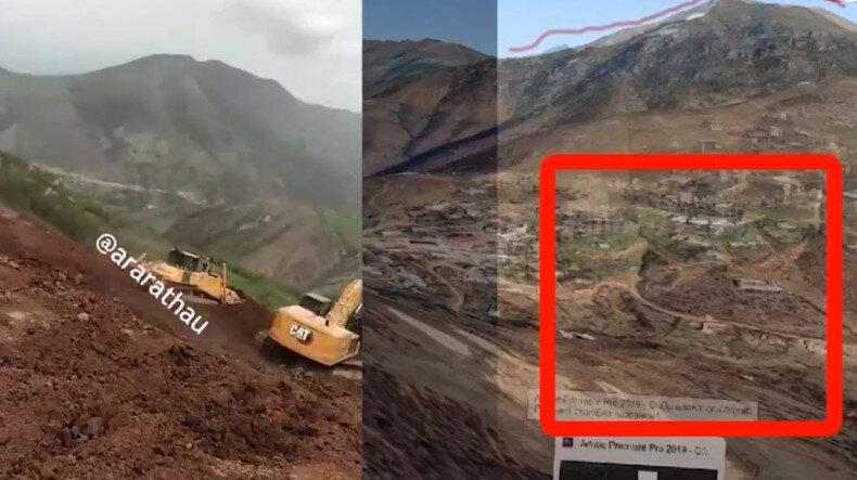 Азербайджанские вандалы с помощью строительной техники разрушают кладбище населенного пункта Хин Шен Шушинского района Арцаха. Видеофакты